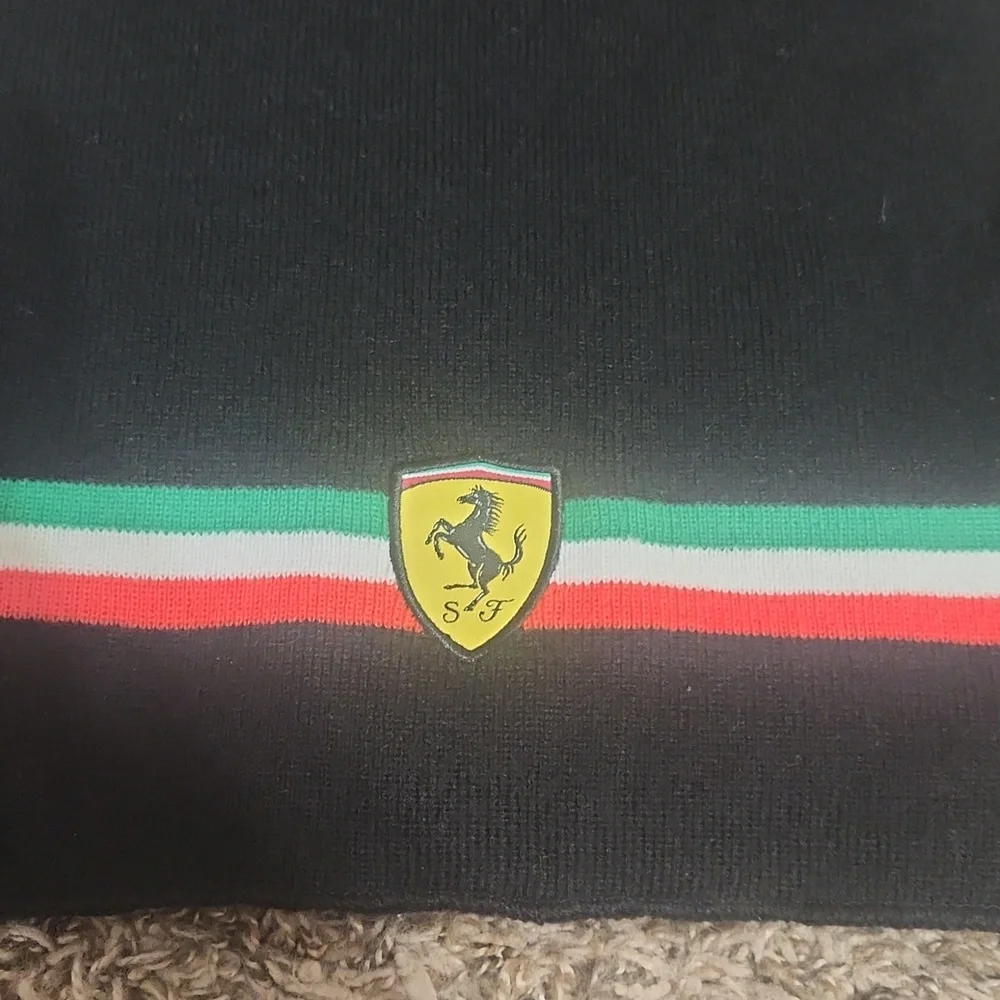 Scuderia Ferrari Scarf Mens 68"x 11" Black With Red Green White Stripe - Picture 3 of 6